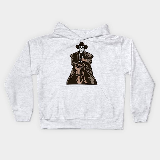 Skeleton on horse Cowboy Kids Hoodie by ShirtyLife